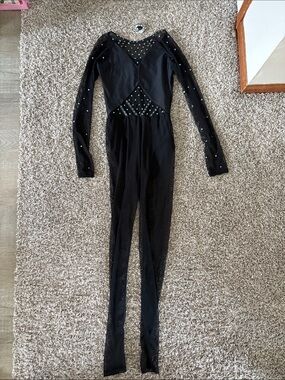 Black Long Sleeve Rhinestone Dance Costume
